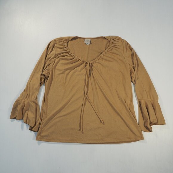 Vintage Fiorlini Shirt Womens 14/16 Tan Bell Flare Sleeve Soft Boho Cottage USA - Picture 12 of 12